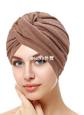 烫钻扭扭帽头巾帽民族套头软帽包头帽子turban hat wowen cap