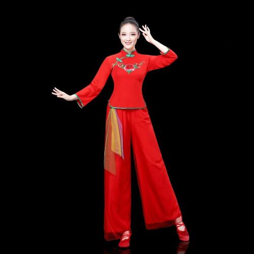 2023年广场舞秧歌服演出服中老年喜庆腰鼓服民族舞扇子舞跳舞服