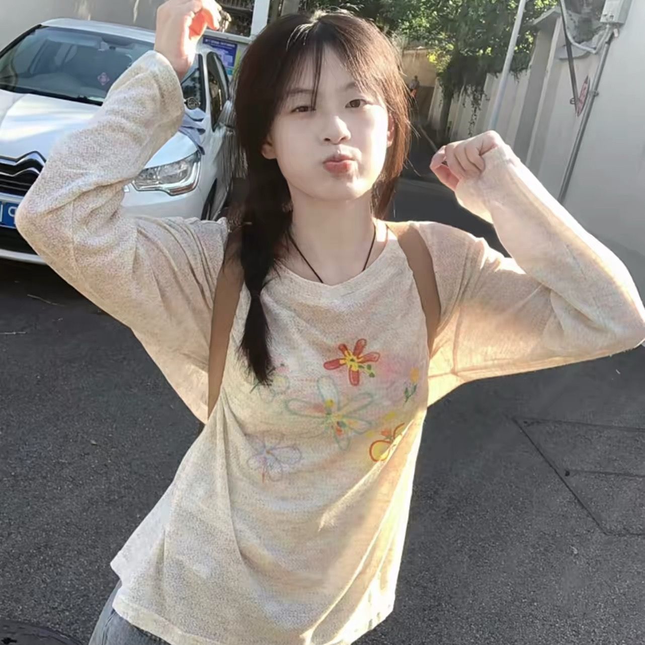 超好看的花卉蝴蝶彩绘薄款防晒罩衫女2026夏季国潮宽松外穿上衣潮