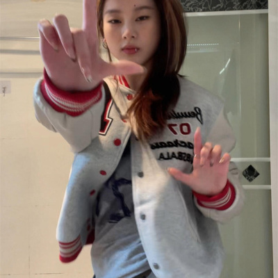 美式高街毛呢棒球服女秋冬季宽松