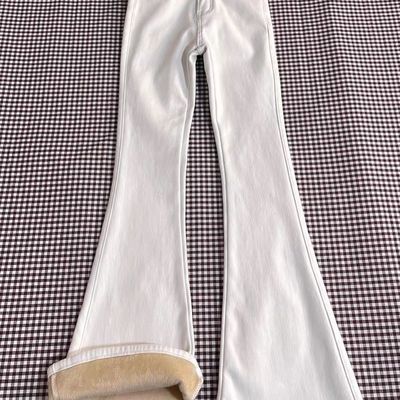 加绒加厚白色微喇牛仔裤女2025