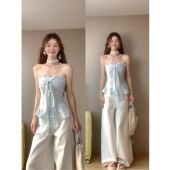 法式 上衣潮 显瘦小众无袖 蝴蝶结绑带抹胸背心女夏季 氛围感收腰修身