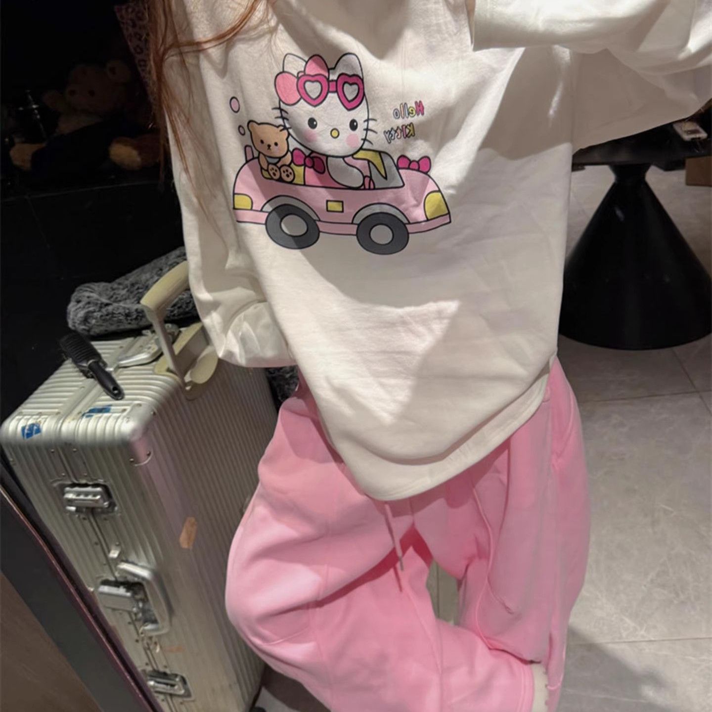 Kitty猫德绒磨毛加厚长袖t恤女