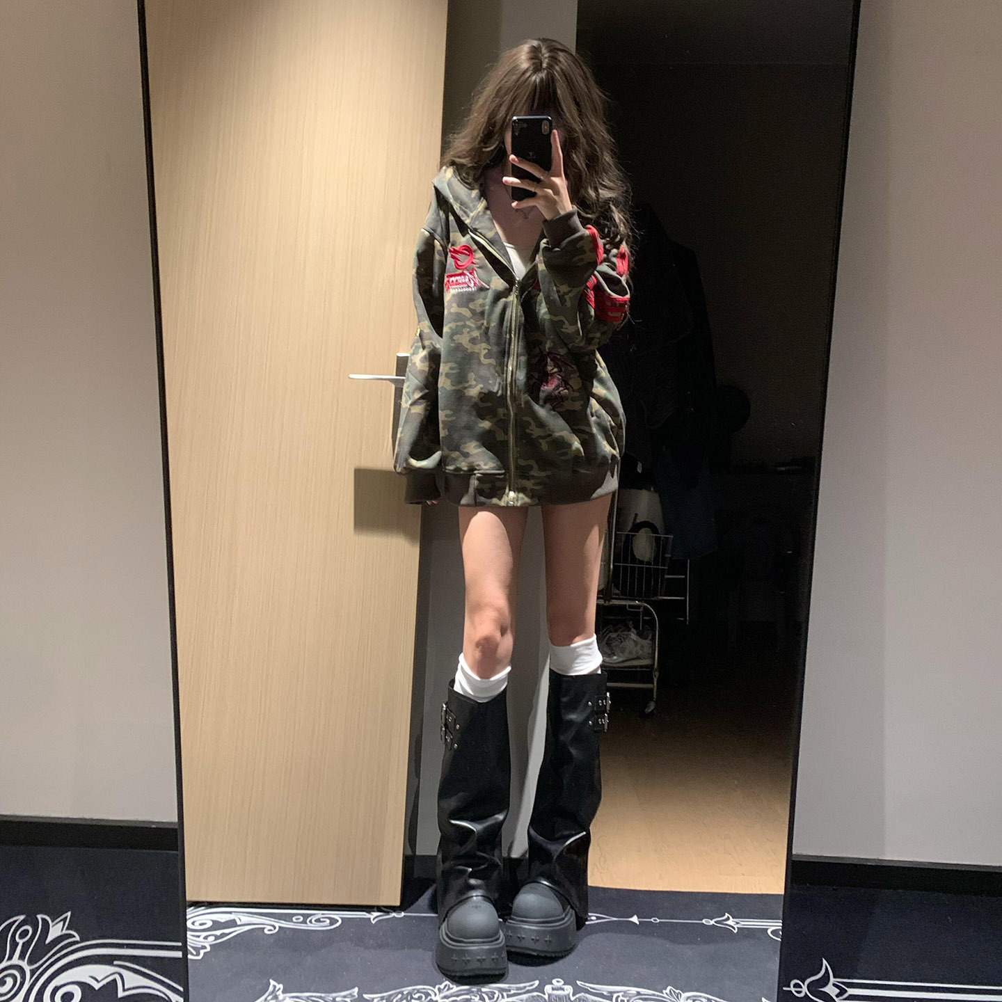 美式复古迷彩连帽卫衣外套女2025