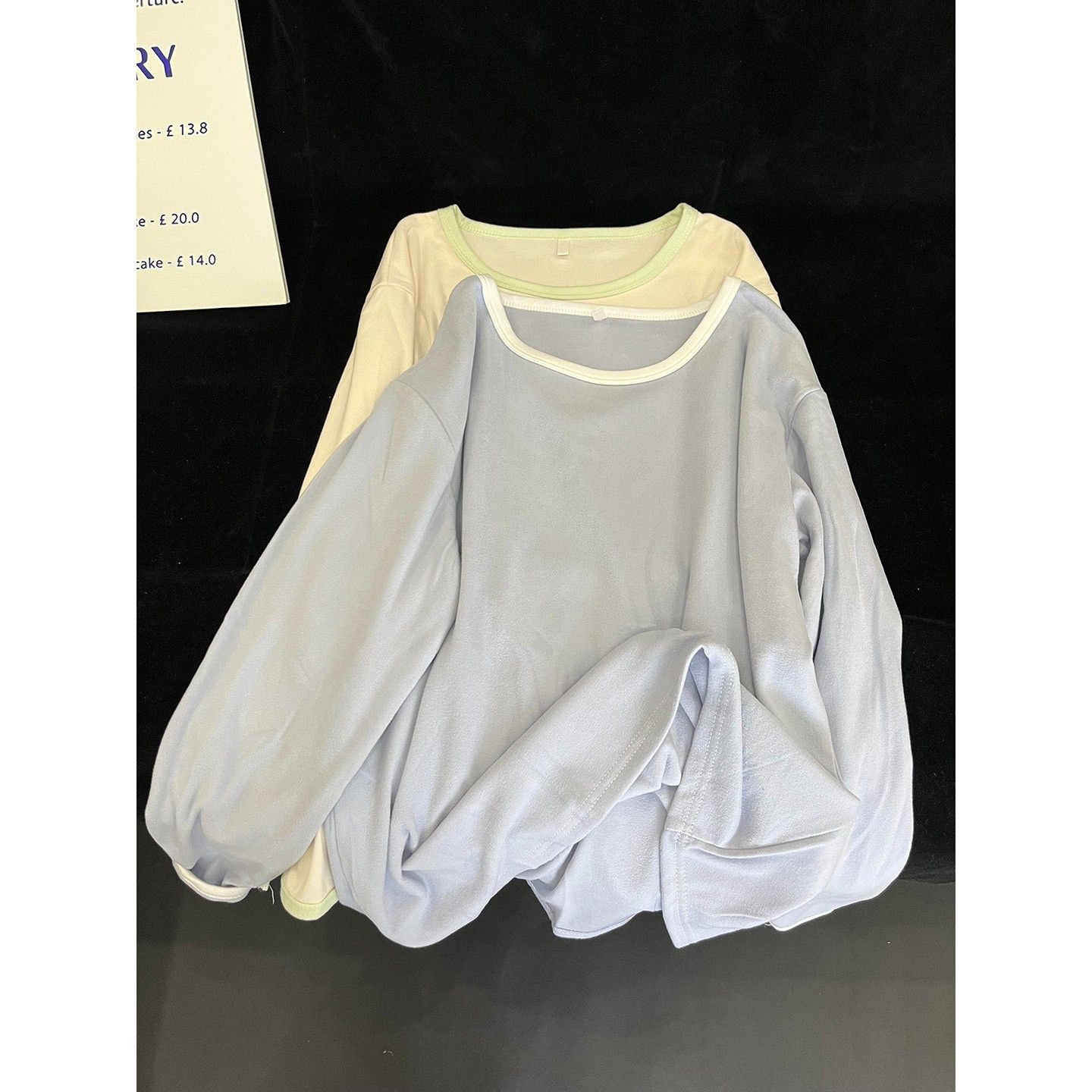 慵懒风撞色德绒磨毛长袖内搭t恤