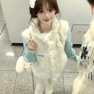 韩版甜美可爱立领毛毛马甲背心女秋冬季学生叠穿麻花针织开衫毛衣