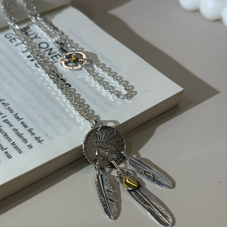 新款羽毛复古做旧简约时尚百搭项链男女款饰品