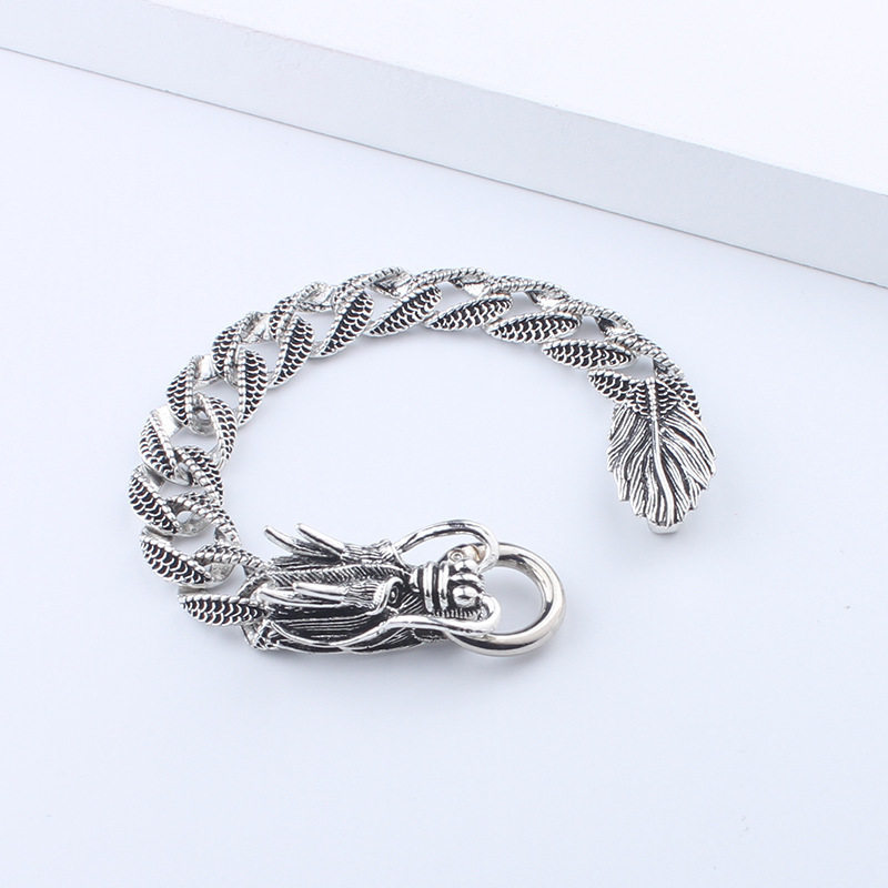 镀925银士手链时尚韩版个性复古生肖龙头手链男款做旧炫酷手饰品