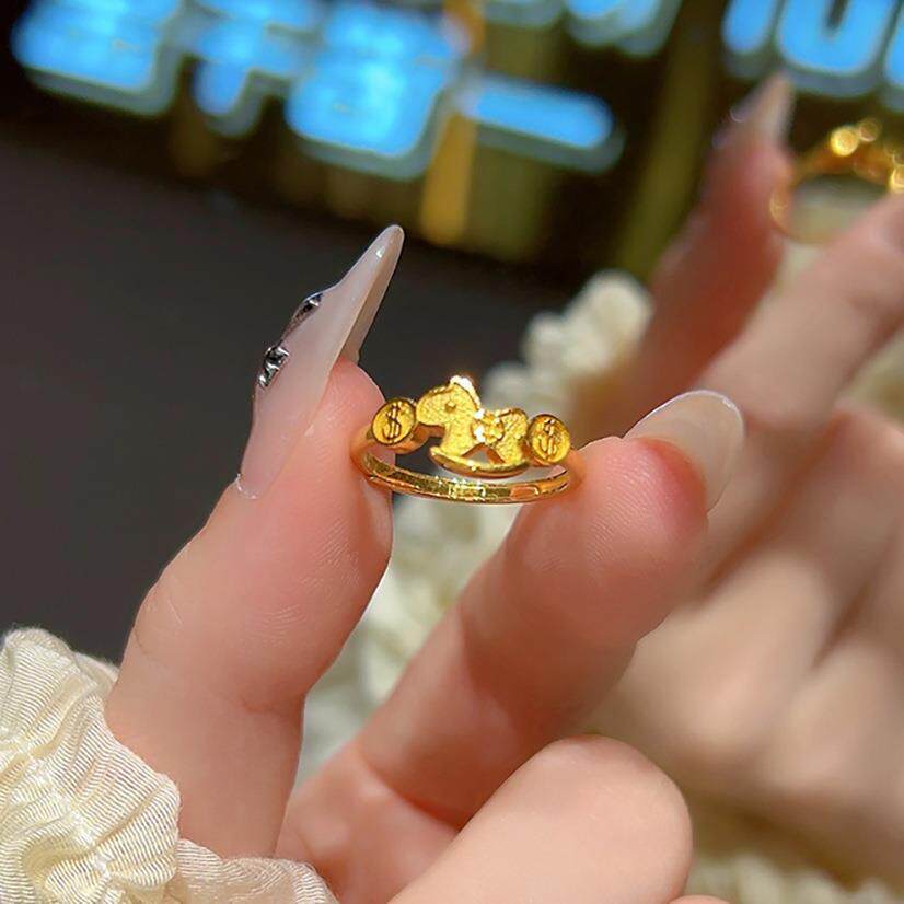马年小马铜钱开口马上有钱戒指女高级感百搭戒生肖马时尚指环