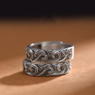 镀925银祥云复古戒指男士款女生民族风高级感男生指环