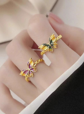 梦蝴蝶沙金戒指超闪时尚甜美食指