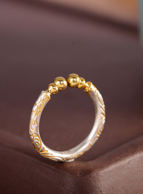 新品新款国潮卷草纹葫芦指环古法