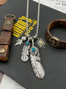 新品美式手工复古羽毛吊坠高桥项