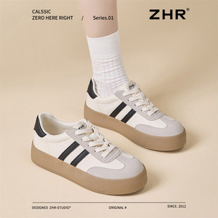 ZHR则则厚底德训鞋2026春季新款轻便软底增高小白鞋复古休闲板鞋