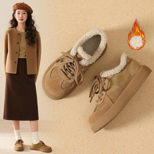 ZHR则则真皮勃肯鞋女2025秋冬新款加绒乐福鞋厚底棉鞋保暖雪地靴