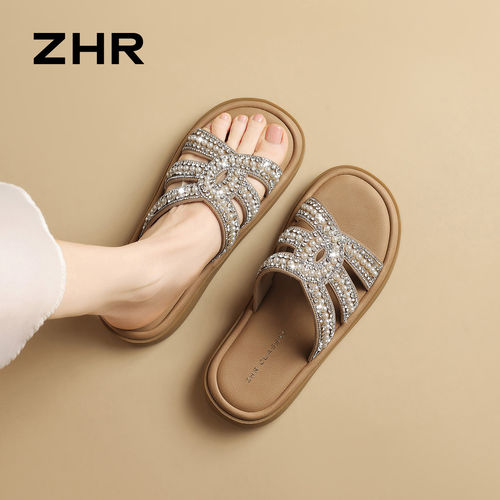 ZHR则则女水钻软底一字拖