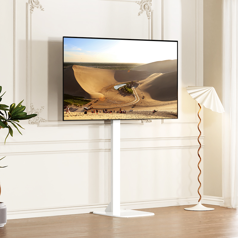 置简通用电视落地支架白色立式移动底座万能免打孔显示器增高脚架