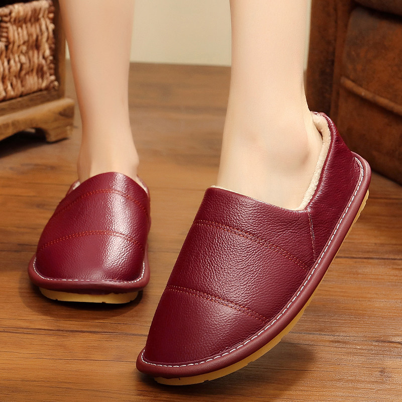 冬季拖鞋冬季包跟棉鞋厚底软底男士家居保暖防滑室内木地板真皮鞋