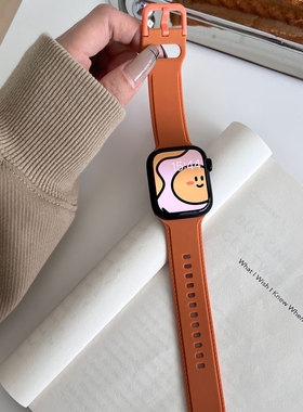 AWin柔软可爱运动反扣子硅胶表带适用苹果手表iwatch7/8/9/10通用