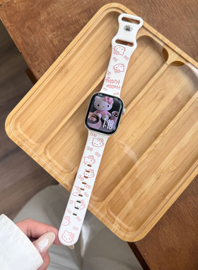 KT凯蒂猫印压蝴蝶扣硅胶iwatch表带适用苹果手表applewatch8910se