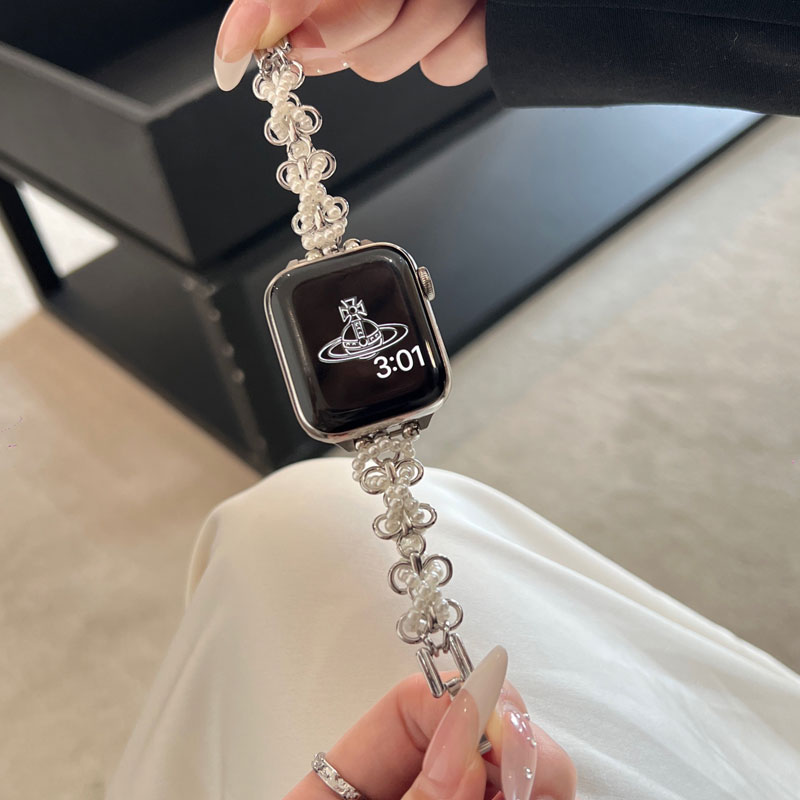 精致小香风珍珠金属iwatch表链