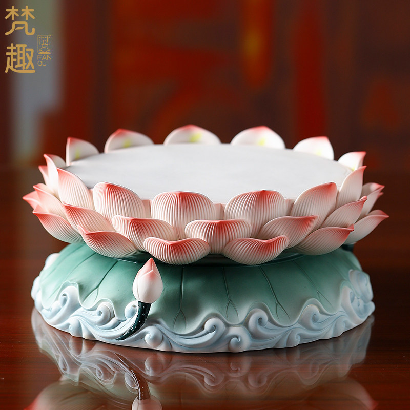 陶瓷水浪莲花底座观音菩萨佛像供座台增高底座神像加高供佛莲花座