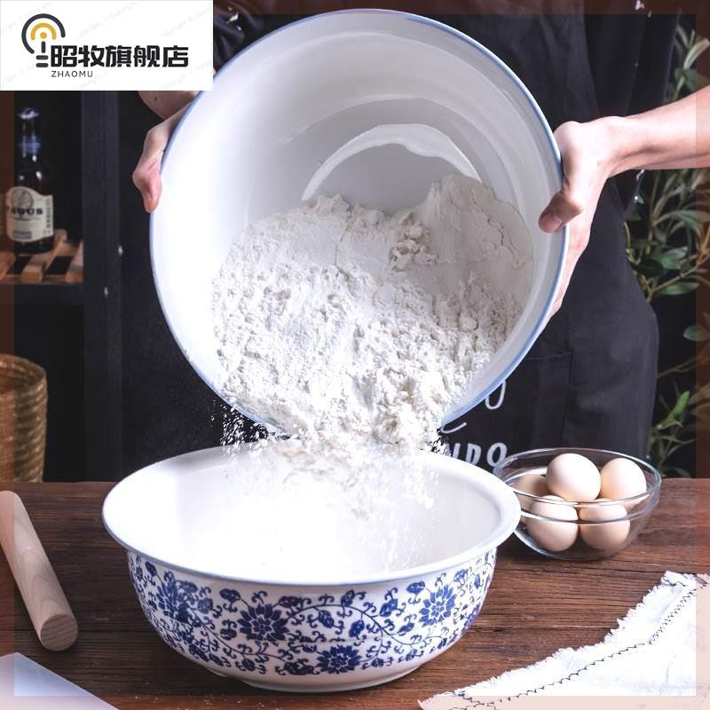 和面盆 青花瓷揉面盆老式陶瓷面盆 大号加厚发面盆家用厨房洗菜盆