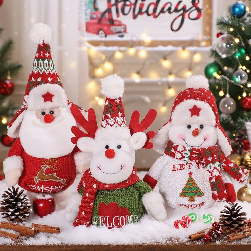 圣诞节装饰圣诞老人雪人麋鹿毛绒挂件圣诞树装饰车载礼物玩偶摆件