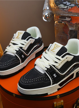 欧美风轻奢男鞋2025黑色拼接系带低帮增高休闲板鞋时尚潮流运动鞋