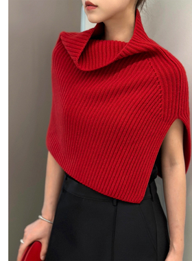 巧珀思｜ 22106高领套头针织软糯羊毛羊绒不对称单侧开叉披肩围巾