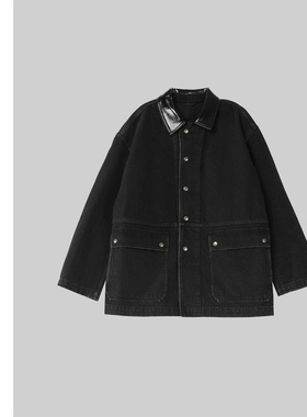 巧珀思｜20588日本冈山纯棉皮领翻盖口袋宽松中长牛仔外套