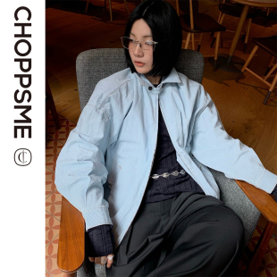 巧珀思｜24028哈灵顿纯棉牛仔夹克色织蓝白细条纹做旧工装 风外套