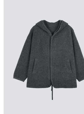 巧珀思｜22381加厚软糯纯羊绒双向拉链连帽针织开衫廓形宽松毛衣