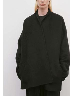 巧珀思｜手工纯羊绒双面呢大衣 无扣廓形宽松长袖毛呢短外套14780