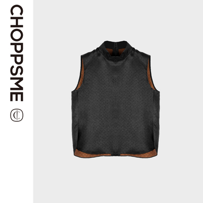 莨绸中式香云纱立领提花真丝背心