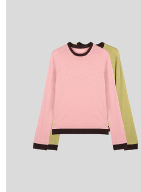 巧珀思｜23673轻薄精纺纯羊毛假两件撞色拼接长袖打底衫针织衫