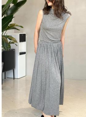 巧珀思｜慵懒GAO级 天丝羊毛套装荡领无袖上衣18403百褶长裙18149