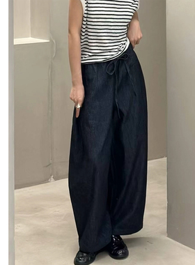 巧珀思｜意大利进口纯棉气球廓形阔腿裤抽绳松紧高腰牛仔裤18438