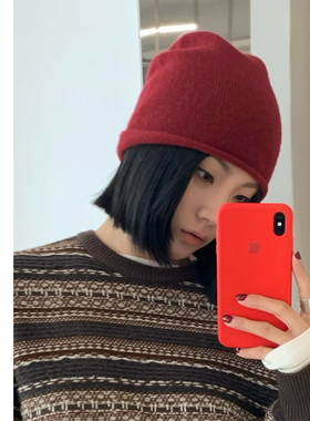 巧珀思｜21950软糯纯羊绒自然卷边针织帽秋冬保暖翻边护耳帽
