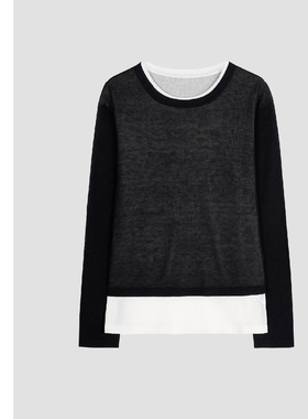 巧珀思｜23851莱赛尔醋酸混纺面料黑白撞色透气假两件长袖针织衫