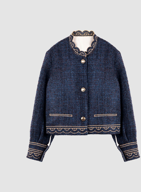 巧珀思｜17375羊毛粗花呢法式刺绣波浪边颗粒毛圈肌理感短外套