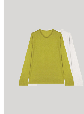 巧珀思｜23664定制白蚕丝羊绒混纺纱线 领口卷边宽条后中缝针织衫