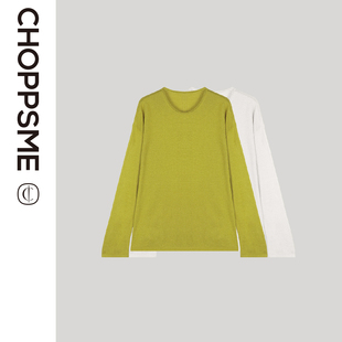 巧珀思｜23664定制白蚕丝羊绒混纺纱线 领口卷边宽条后中缝针织衫