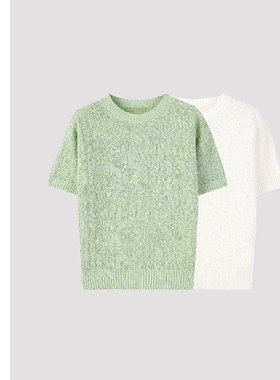 巧珀思｜亚麻针织衫圆领百搭短袖慵懒休闲舒适透气T恤22822