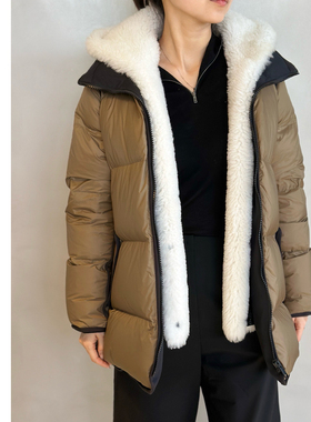 巧珀思｜16088可拆卸美丽奴皮毛一体鹅绒服侧拉链高开叉羽绒服