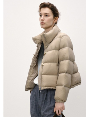 巧珀思｜13627厚实鹅绒服新中式牛角扣锦纶软壳宽松绗缝羽绒服