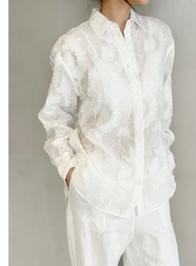 巧珀思｜浮雕提花刺绣时尚休闲廓形宽松中长款长袖衬衫19068
