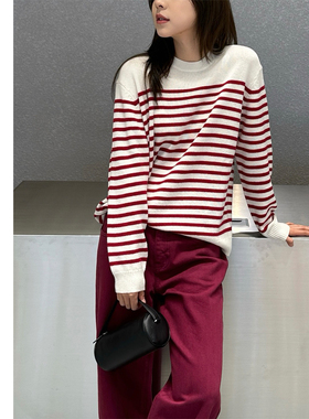 巧珀思｜20940软糯羊毛羊绒经典法式条纹海魂衫圆领针织衫毛衣