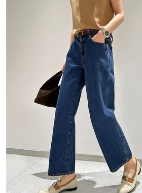 巧珀思｜20519日本冈山全棉水洗做旧宽松中腰直筒牛仔裤9分裤