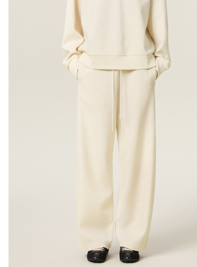 巧珀思｜21440双面针织肌理感羊毛棉抽绳高腰加长直筒裤